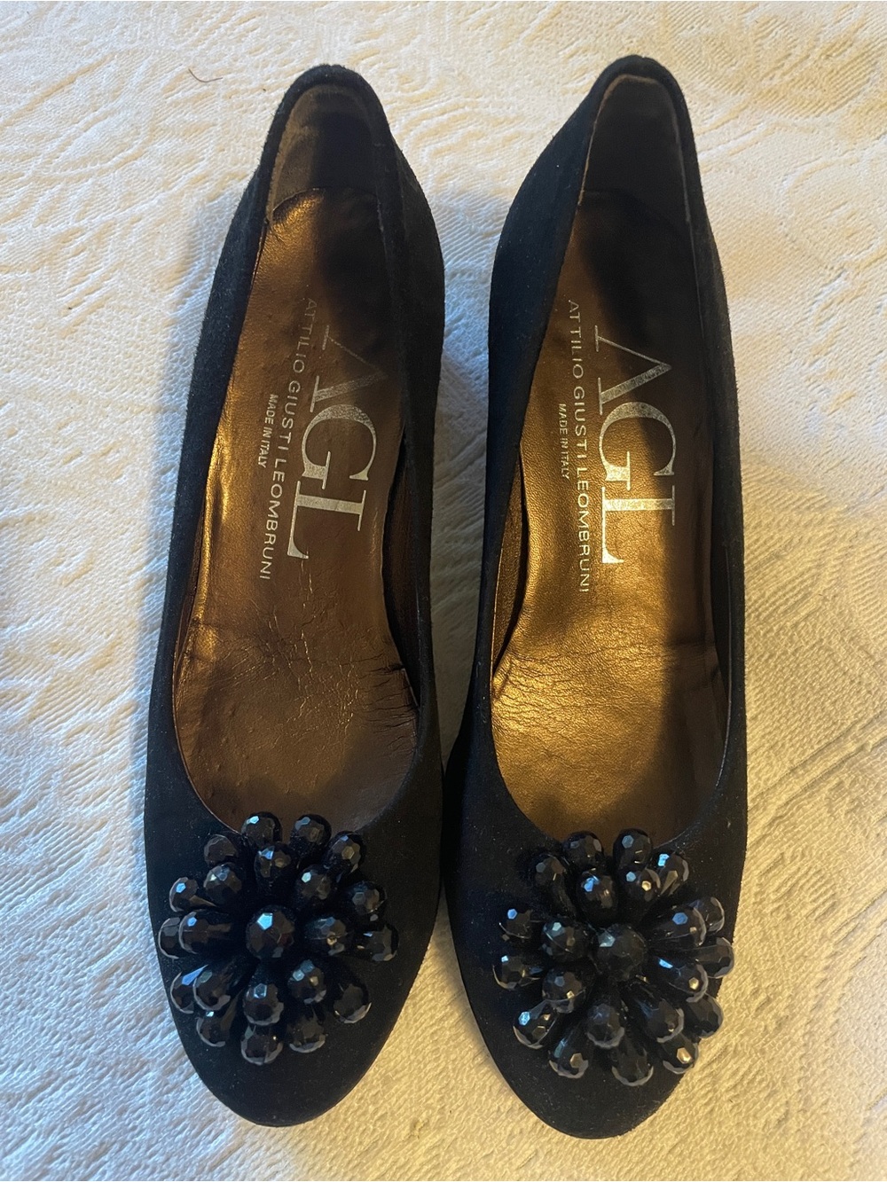AGL Black Suede Jeweled Flower     Shoes